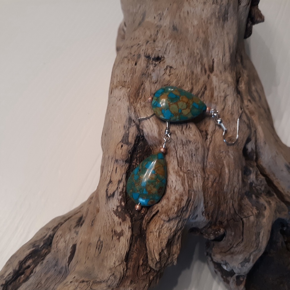 Handcrafted African Turquoise Teardrop.925 Silver Earrings